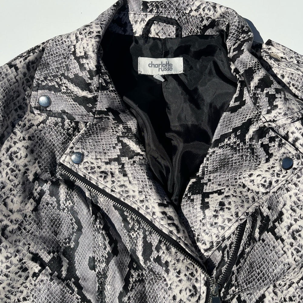 Charlotte Russe Black & White Snake-Print Faux Leather Moto Jacket